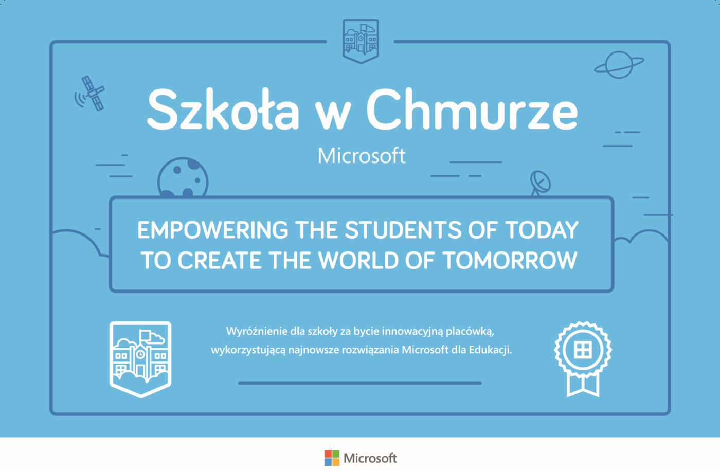 Wyróżnienie dla szkoły za bycie innowacyjną placówką, wykorzystującą najnowsze rozwiązania Microsoft dla Edukacji